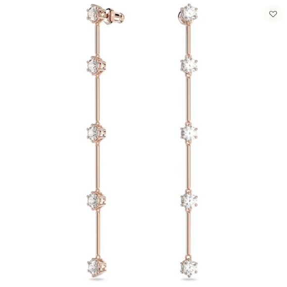 Swarovski 5609707 earrings jewelry assymetrical long rose gold crystals new - Picture 3 of 11